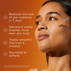 A model with a radiant complexion is shown in a close-up, with a list of clinically proven benefits for Medik8 C-Tetra Luxe displayed on the left. The benefits include:

Give skin a healthy glow after just 1 use*

Reduce the look of wrinkles & hyperpigmentation in 4 weeks*

Visibly brightens & provides deep nourishment

A footnote at the bottom specifies these results are  Proven via independent clinical study on C-Tetra Luxe conducted over 4 weeks on 36 participants .