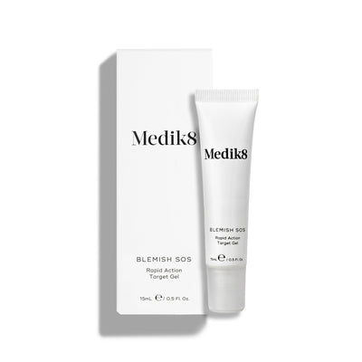 A white tube of Blemish SOS (15mL) stands beside its white carton.