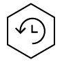 A minimalist Medik8 brand badge featuring a clean line-art icon of a counter-clockwise arrow surrounding the letter 'L', contained within a black hexagon. Accompanying text to the right reads 'AGE-DEFYING EXPERTS'.