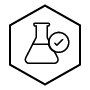 A minimalist Medik8 brand badge featuring a clean line-art conical flask with a checkmark, contained within a black hexagon. Accompanying text to the right reads 'CLINICAL RESULTS'.
