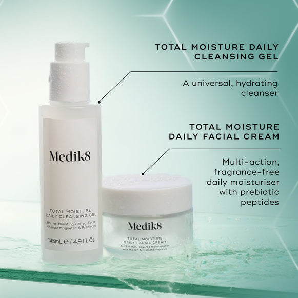 Product pairing visual featuring Total Moisture Daily Cleansing Gel and matching moisturiser, highlighting a complete hydration and barrier-supporting routine-hover-1