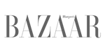 The Harper's Bazaar magazine logo, featuring the word "BAZAAR" in large, high-contrast serif lettering with a small "Harper's" written horizontally above the two middle letters, rendered in dark grey on a white background.