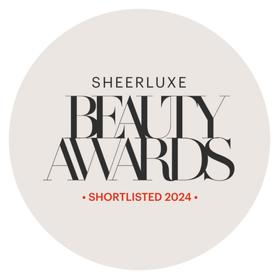 SheerLuxe Beauty Awards 2024 shortlisted badge on a white background