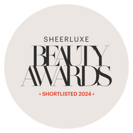 SheerLuxe Beauty Awards 2024 shortlisted badge on a white background