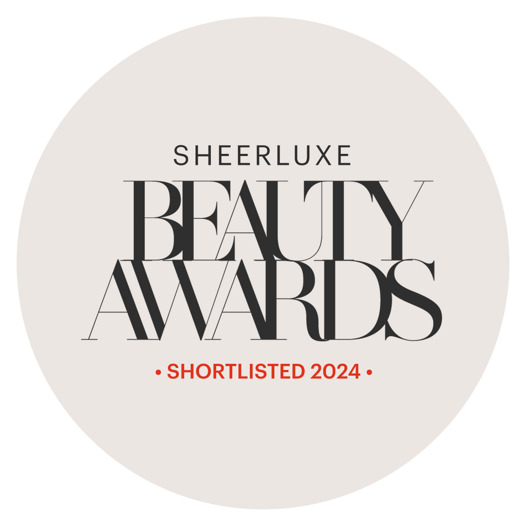 SheerLuxe Beauty Awards 2024 shortlisted badge on a white background